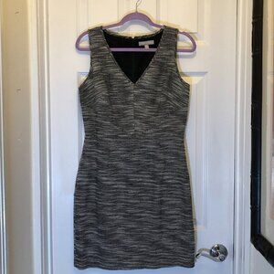 Banana Republic Sleeveless Sheath Fully Lined V-Neck Black Tweed Dress S 10P EUC